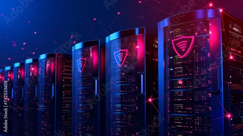 A row of network servers fe...
