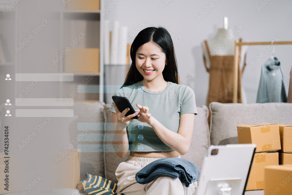 Portrait of a Small Business Startup, SME Owner, Female Entrepreneur work and check orders online. Online SME business idea. Portrait of a Small Business Startup, SME Owner, Female Entrepreneur work and check orders online. Online SME business idea.