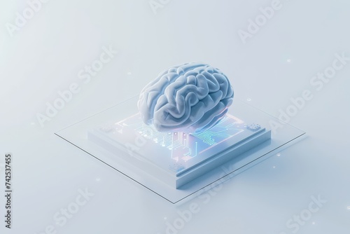 AI Brain Chip algorithm. Artificial Intelligence mining mind cognition axon. Semiconductor formal methods circuit board neurological biomarkers photo