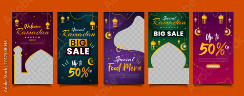 Set of Ramadan sale social media post feed or story
