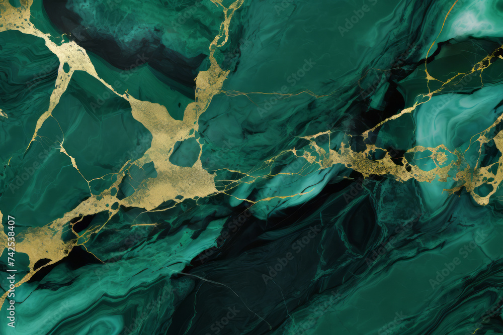 Processed collage of emerald green and gold marble texture. Background for banner, backdrop Processed collage of emerald green and gold marble texture. Background for banner, backdrop