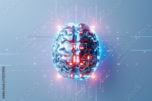 AI Brain Chip aerospace. Artificial Intelligence equipment human saas mind circuit board. Neuronal network axonal transport smart computer processor parallel processing photo