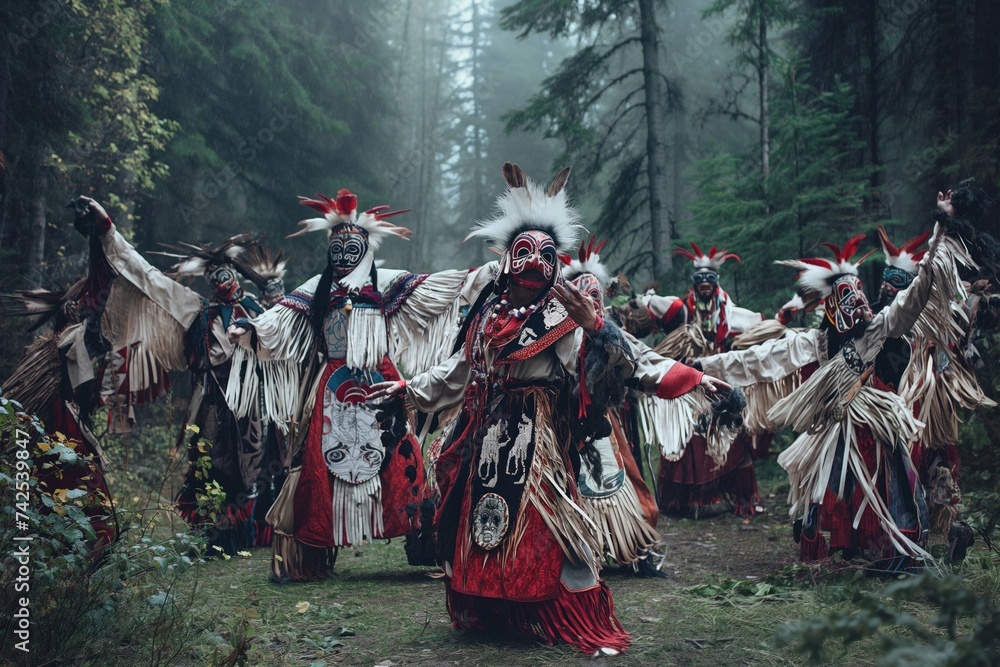 Traditional dance of indigenous people in forest