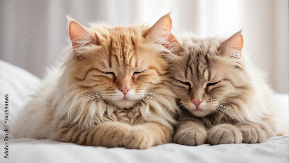 Lovely cat couple sleep together