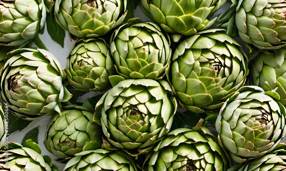 Fototapeta premium Many Green Fresh Artichokes Background