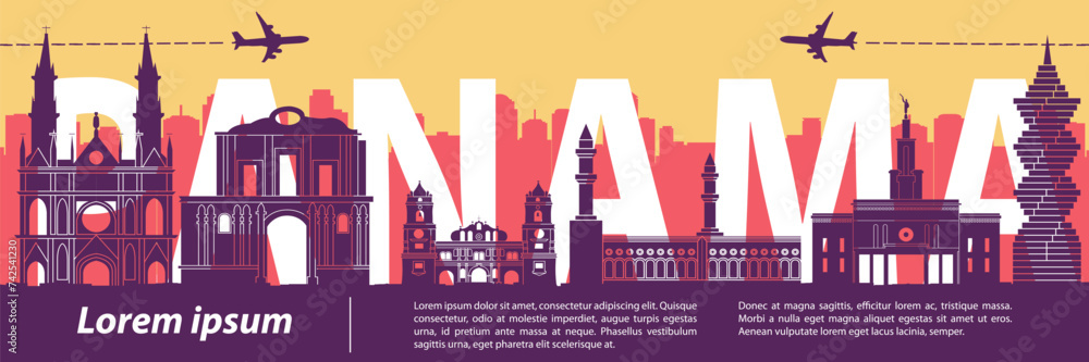 Panama famous landmarks by silhouette style