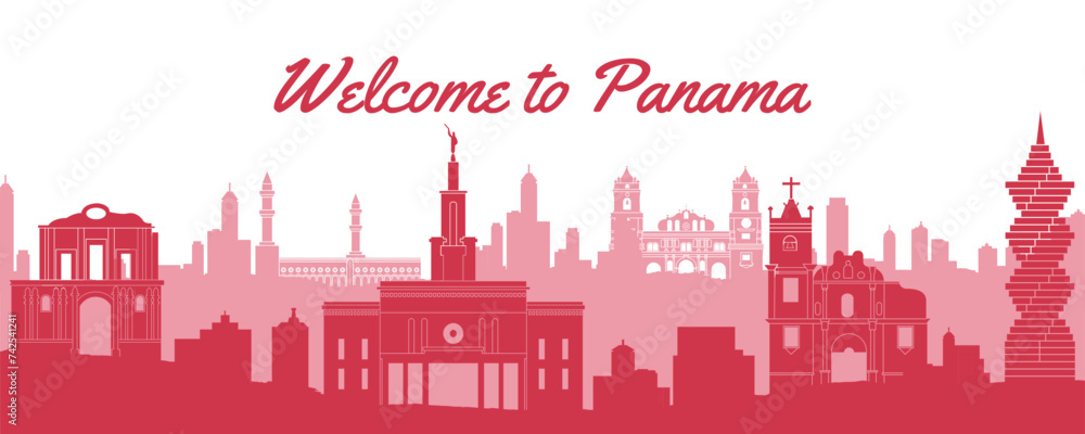 famous landmark of Panama,travel destination with silhouette classic design