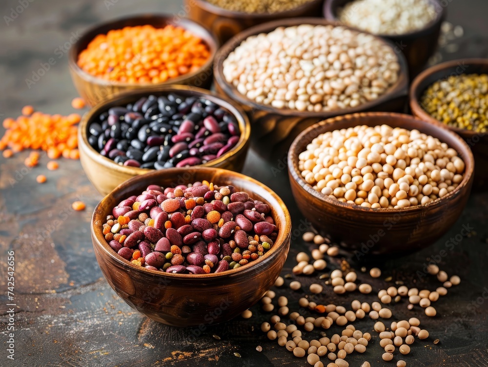 A picturesque cereal bowl blending wheat beans and alternative proteins for a nutritious start A picturesque cereal bowl blending wheat beans and alternative proteins for a nutritious start