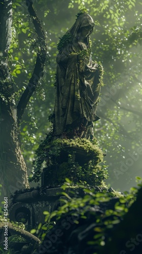 A protective guardian spirit watching over a sacred shrine in a hidden grove