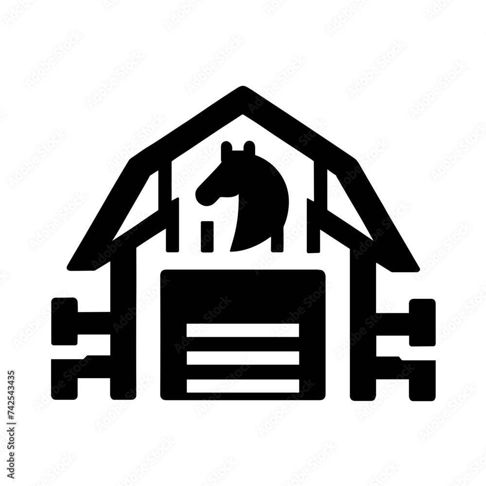 Simple Horse Stable Icon Vector In Trendy Flat Isolated On White Background. Used For Equestrian Or Farm-Related Content, It Embodies Rustic Charm In A Minimalist Design. Simple Horse Stable Icon Vector In Trendy Flat Isolated On White Background. Used For Equestrian Or Farm-Related Content, It Embodies Rustic Charm In A Minimalist Design.
