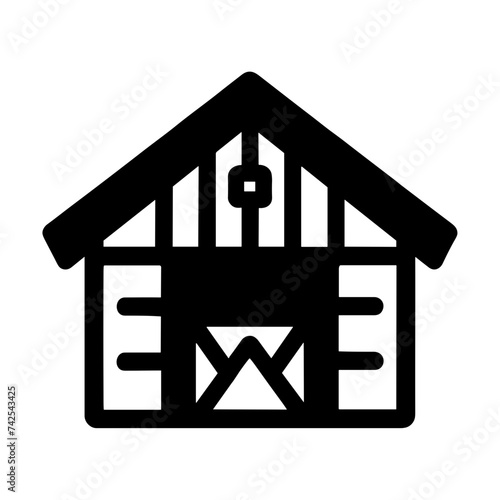 Simple Horse Stable Icon Vector In Trendy Flat Isolated On White Background. Used For Equestrian Or Farm-Related Content, It Embodies Rustic Charm In A Minimalist Design.