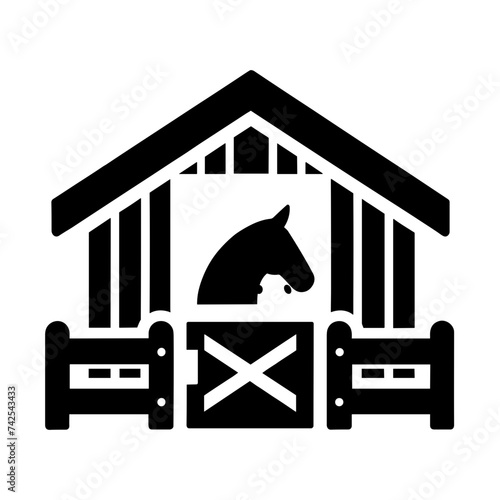 Simple Horse Stable Icon Vector In Trendy Flat Isolated On White Background. Used For Equestrian Or Farm-Related Content, It Embodies Rustic Charm In A Minimalist Design.
