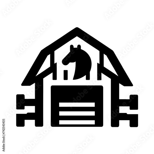 Simple Horse Stable Icon Vector In Trendy Flat Isolated On White Background. Used For Equestrian Or Farm-Related Content, It Embodies Rustic Charm In A Minimalist Design.