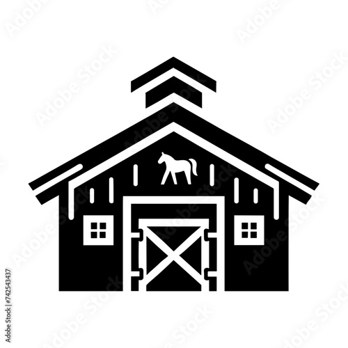 Simple Horse Stable Icon Vector In Trendy Flat Isolated On White Background. Used For Equestrian Or Farm-Related Content, It Embodies Rustic Charm In A Minimalist Design.