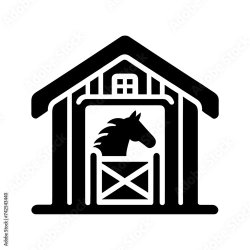Simple Horse Stable Icon Vector In Trendy Flat Isolated On White Background. Used For Equestrian Or Farm-Related Content, It Embodies Rustic Charm In A Minimalist Design.