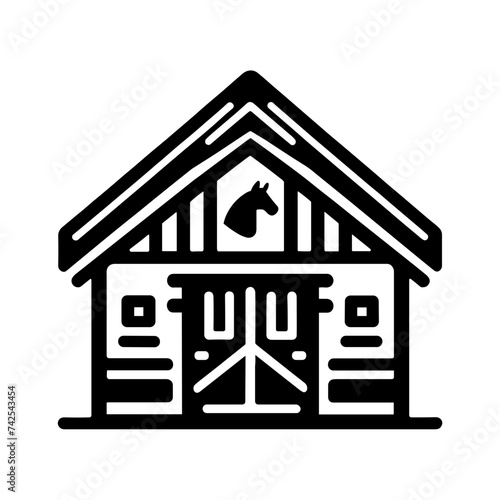 Simple Horse Stable Icon Vector In Trendy Flat Isolated On White Background. Used For Equestrian Or Farm-Related Content, It Embodies Rustic Charm In A Minimalist Design.