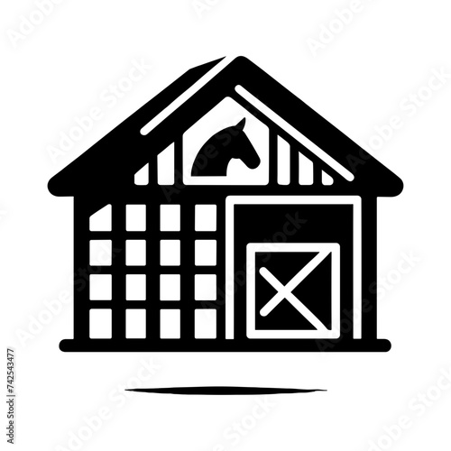 Simple Horse Stable Icon Vector In Trendy Flat Isolated On White Background. Used For Equestrian Or Farm-Related Content, It Embodies Rustic Charm In A Minimalist Design.