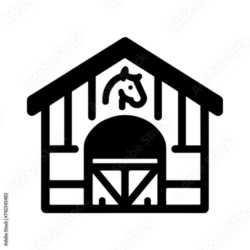 Simple Horse Stable Icon Vector In Trendy Flat Isolated On White Background. Used For Equestrian Or Farm-Related Content, It Embodies Rustic Charm In A Minimalist Design.