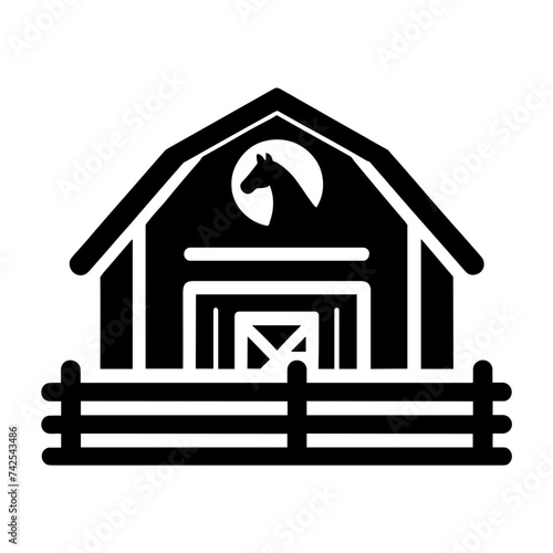 Simple Horse Stable Icon Vector In Trendy Flat Isolated On White Background. Used For Equestrian Or Farm-Related Content, It Embodies Rustic Charm In A Minimalist Design.