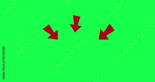 Red Arrows Moving Down Animation. 4K High Quality Green Screen Video.