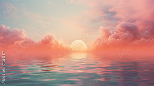 A dreamy sunset with soft, pastel colors and a hazy glow, resembling  a gentle breeze background Ai Generative © SK