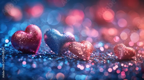 Blue and pink vintage lights background with a glitter effect