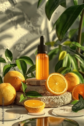 Summer cosmetic product advertisement template featuring vitamin C