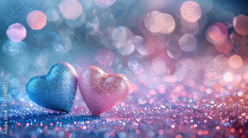 Blue and pink vintage lights background with a glitter effect