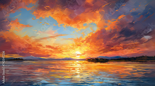 A painterly sunset with expressive brushstrokes and vibrant hues, background Ai Generative
