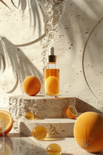 Summer cosmetic product advertisement template featuring vitamin C