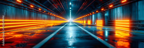High-Speed Road at Night, Futuristic Tunnel Vision, Blue Illuminated Traffic Motion, Abstract Urban Travel