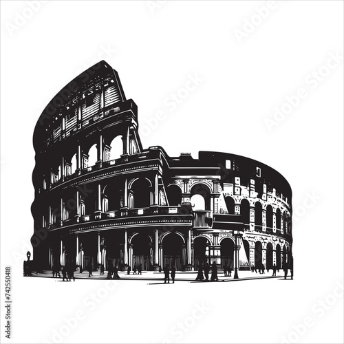 Silhouettes of the Colosseum Rome isolated on white background