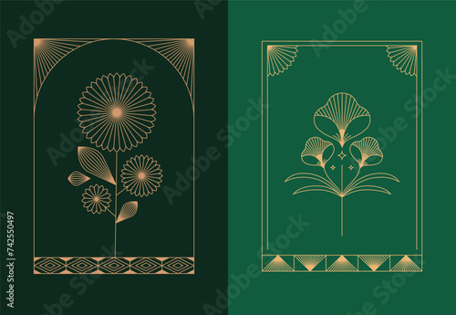 Vector design elements and simple illustrations in simple linear style, packaging template and stickers, minimal designs for golden foil printing, cards, invitations and prints
