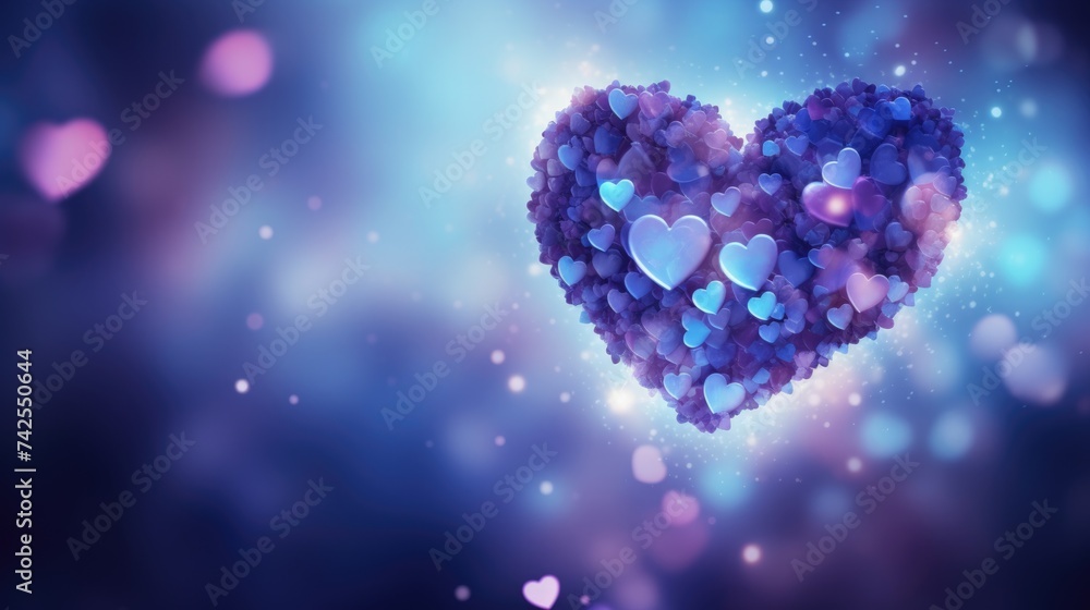 Blue Heart Bokeh Background. Romantic Sparkling Blue Bokeh Heart Shape Background with Soft Nubes Blue Heart Bokeh Background. Romantic Sparkling Blue Bokeh Heart Shape Background with Soft Nubes