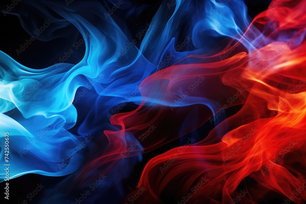 Blue Fire Bursting Brightly on Black Abstract Background - Coloured Cold Flames Creating Colourful