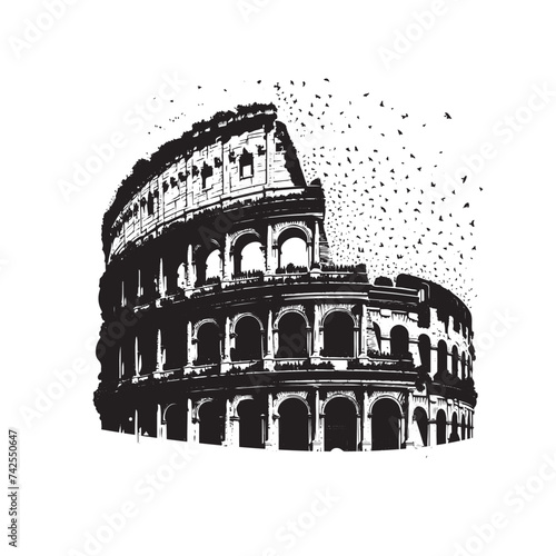 Silhouettes of the Colosseum Rome isolated on white background