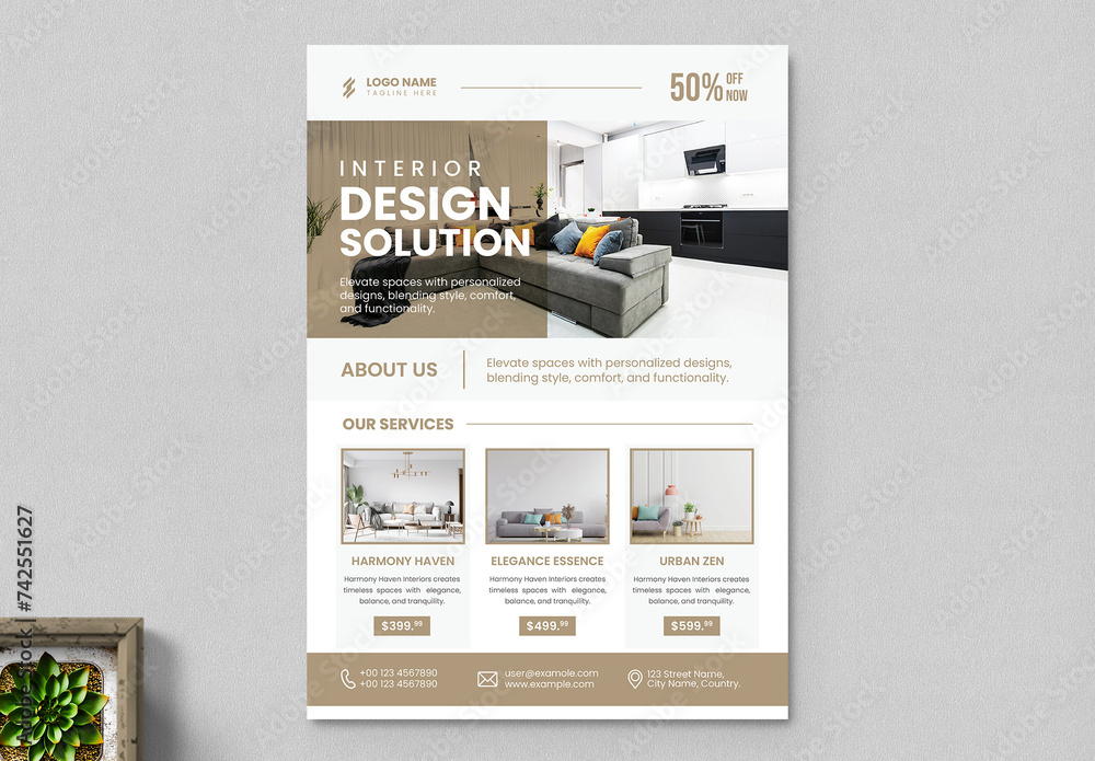 Interior Design Flyer Layout Stock Template | Adobe Stock