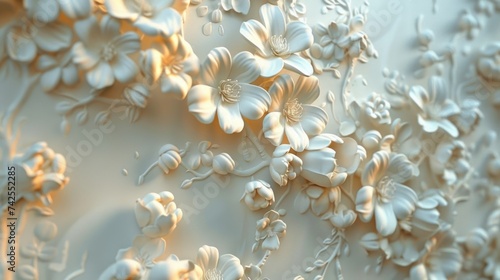3D Render of a White Floral Pattern on Abstract Background