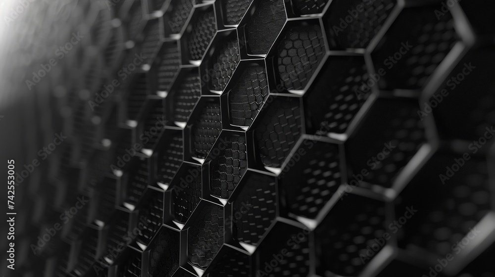 Abstract technological hexagonal background. 3d rendering.Network connection concept black background - obrazy, fototapety, plakaty 