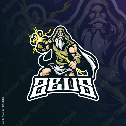 Zeus mascot logo design vector with modern illustration concept style for badge, emblem and t shirt printing. Angry zeus illustration for sport and esport team.