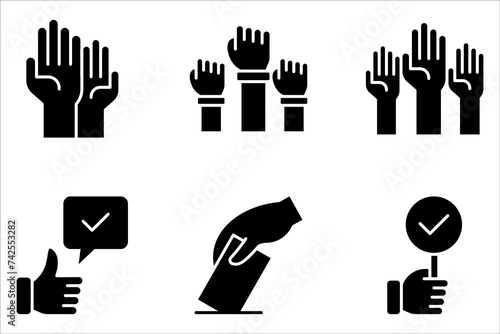 Voting hands line icon set, human hands raising up vector icon in meaning Voting or Volunteering