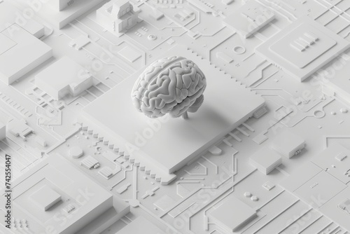 AI Brain Chip digital. Artificial Intelligence neurotechnology human nanowire batteries mind circuit board. Neuronal network voltage regulation circuits smart computer processor emr