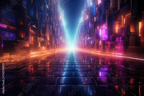 Cyberpunk Cityscape with Luminous Neon Lights