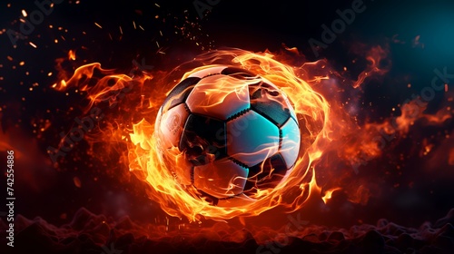 Fiery Soccer Ball in Goal with Neon Lines  