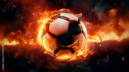 Fiery Soccer Ball in Goal with Neon Lines