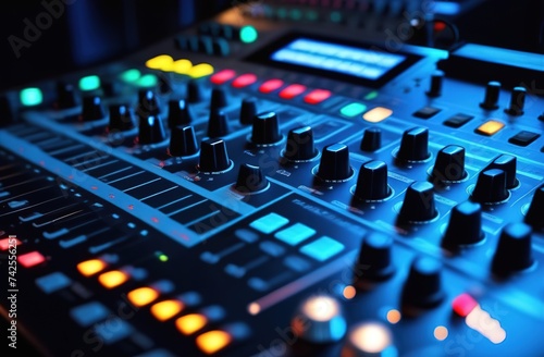 Audio mixer cinsole in professional studio, sound engineering concept