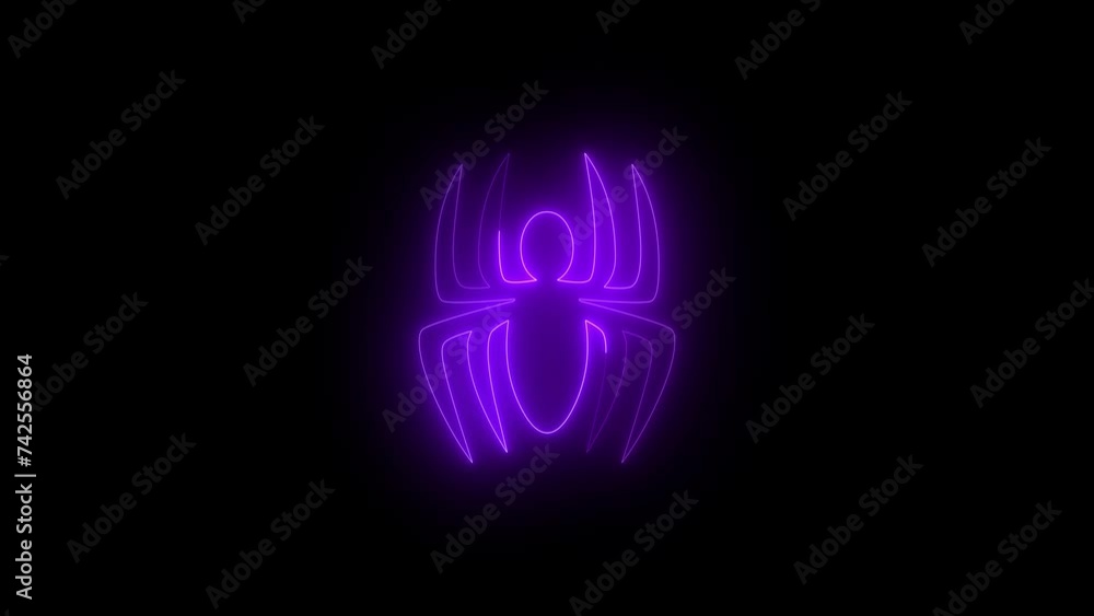 Neon glowing purple spider icon animation in black background Neon glowing purple spider icon animation in black background