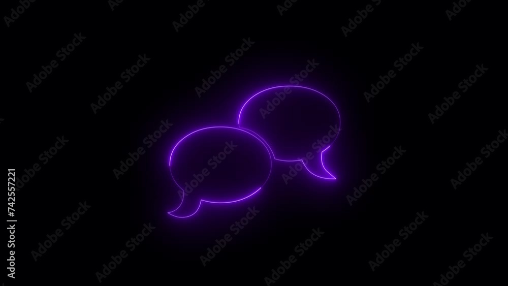 Neon glowing purple talking icon animation in black background Neon glowing purple talking icon animation in black background