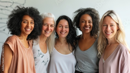 Group of diverse women smiling together. Concept of female friendship and empowerment.