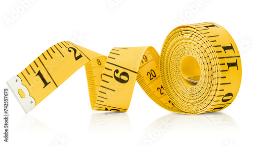 Bilde på lerret yellow sewing measuring tape on white isolated background